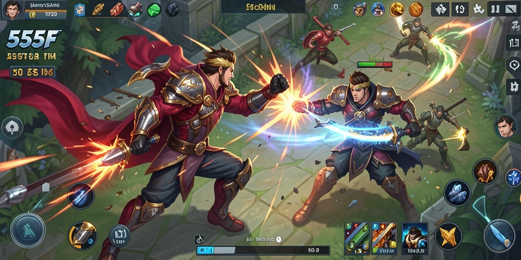 Tampilan gameplay MOBA yang mendebarkan dan penuh aksi.