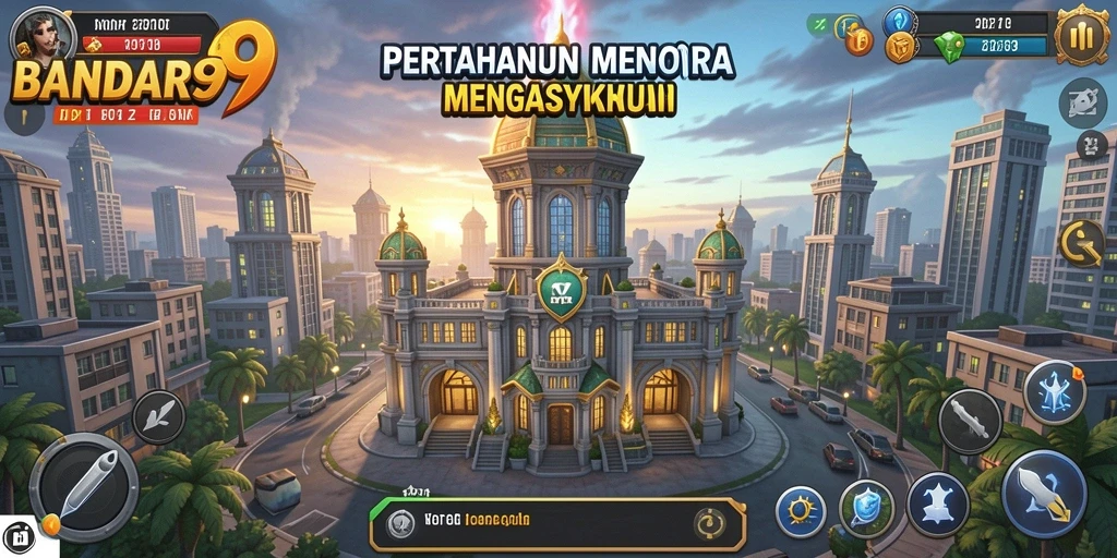 Tangkapan layar permainan BANDAR99 menunjukkan pertahanan menara yang intens.