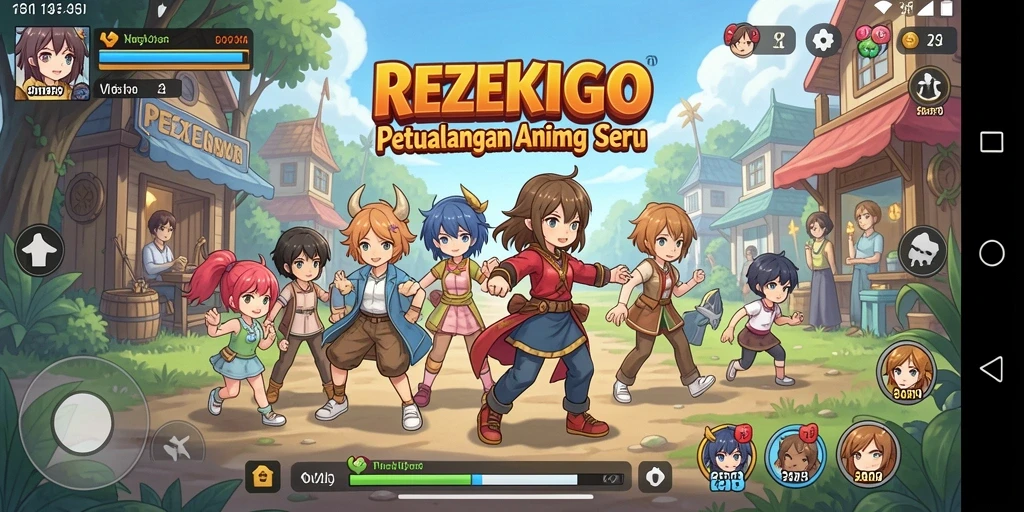 Tampilan gameplay seru dalam REZEKIGO dengan berbagai karakter Anime.